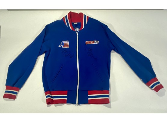 Original 1980 USA Hockey Jacket Signed By Mike Eruzione & Jim Craig