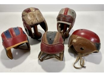 Group Of 5 Vintage Football Helmets From The 1920's-1940's