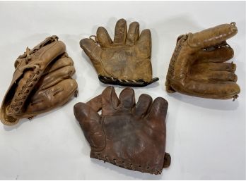 Group Of Four Vintage Baseball Gloves, Circa. 1940's/50's, Mickey Mantle