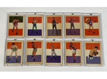 Group Of Ten 1956 Adventure Boxing Cards, Joe Louis, Jack Johnson , Rocky Marciano And More