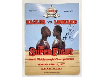 Marvin Hagler/sugar Ray Leonard Original Fight Program Signed By Sugar Ray Leonard