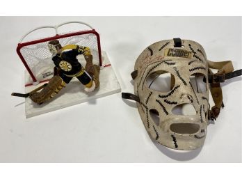 Gerry Cheevers Signed Original Goalie Mask & Sculpture, Boston Bruins Great!!