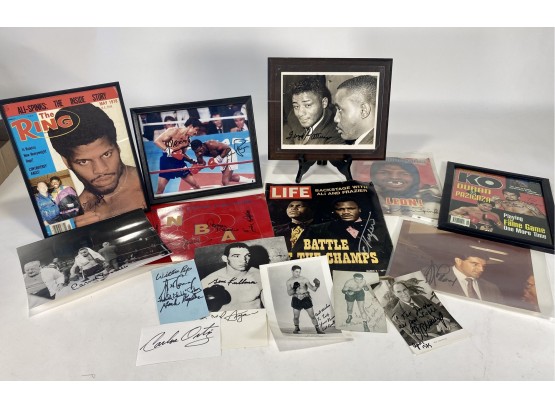 Amazing Boxing HOF Autograph Lot, Floyd Patterson, Ken Norton, George Frazier, Roberto Duran, Willie Pep Etc.