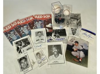 Boston Red Sox Autograph Lot, Yaz, Bill Buckner, Wade Boggs, Rico Petrocelli, Bernie Carbo, Louis Tiant Etc