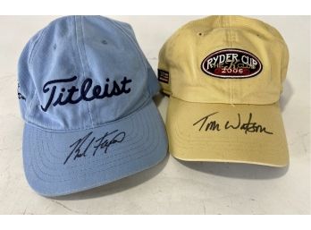 Tom Watson & Brad Faxon Ryder Cup Signed Ball Caps