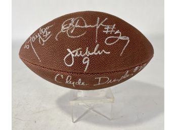 NFL Hall Of Famers Lawrence Taylor & Erik Dickerson Plus NBA Hall Of Famer Clyde Drexler Signed Football