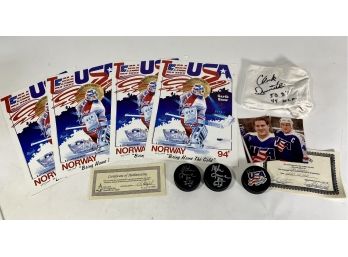 Rare Lot Of USA Olympic Hockey Memorabilia, Mike Eurizione, Garth Snow Limited Signed Artwork