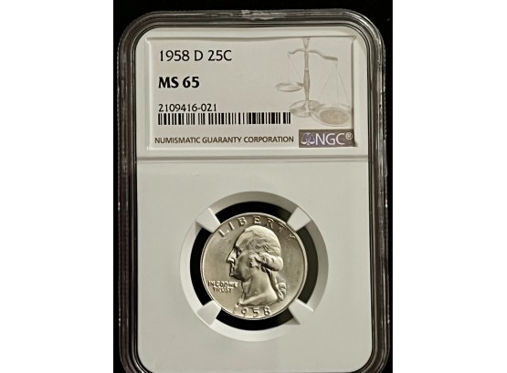 1958D Silver Washington Quarter Graded NGC MS-65