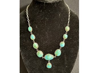 Vintage Sterling Silver & Turquoise Large Necklace