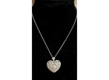 Beautiful Vintage Sterling Silver & Diamond Filigree Heart Pave Necklace/pendant