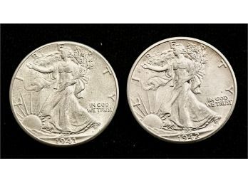 Pair Of BU Silver Walking Liberty Half Dollars