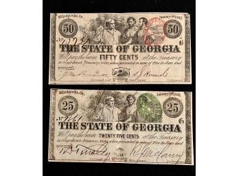 Pair Of 1863 State Of Georgia $.50 Notes, Confederate States