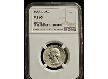 1958D Silver Washington Quarter Graded NGC MS-65