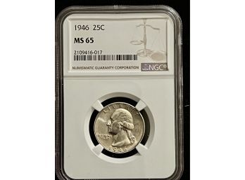1946 Silver Washington Quarter Graded NGC MS-65