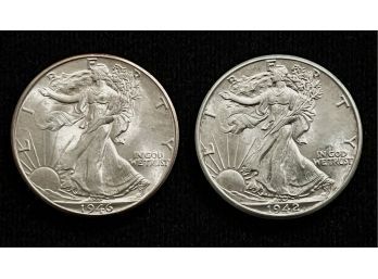 Pair Of Gem BU Walking Liberty Half Dollars, 1946D/1942