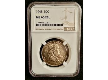 1948 Silver Franklin Half Dollar, NGC Graded MS 65FBL