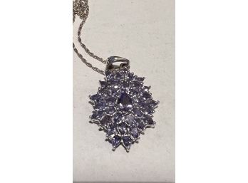 Amazing Vintage Sterling Silver & Tanzanite 3ctw Large Oval Pendant W/rope Chain