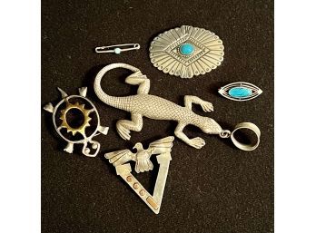 Estate Lot Of Vintage Sterling Silver Brooches & Pendants, Many Hallmarks