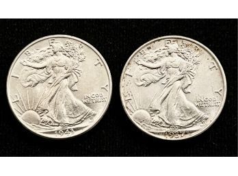 Pair Of Gem BU Silver Walking Liberty Half Dollars