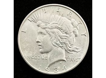 1934D Silver Peace Dollar, Mint State Uncirculated