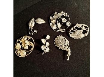 Estate Lot Of Vintage Sterling Silver Brooches, Many Hallmarks