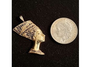 Gorgeous Large Vintage Solid 14k Gold Nefertiti Pendant, 8.3 DWT, Marked