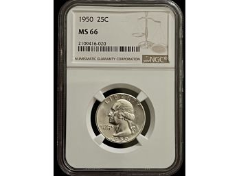 1950 Silver Washington Quarter Graded NGC MS-66