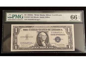 High Grade 1935 $1 Silver Certificate, Graded PMG MS66 EPQ