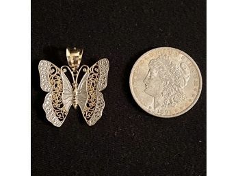 Beautiful Large Vintage 14k Gold And Rhodium Butterfly Pendant, 4.6 DWT