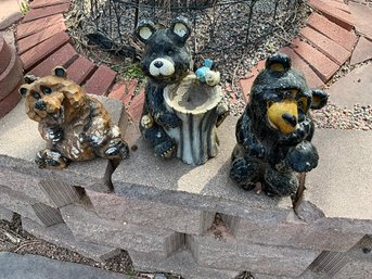 Trio Of Resin Garden Bears