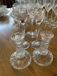 Lot Of 3 Pairs Of Crystal / Glass Candle Holders