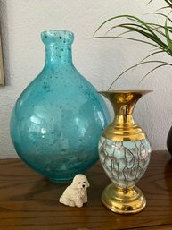 Blue Vases With Dog Figurine