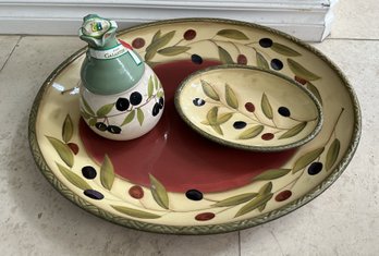 Serving Bowls And Decanter With Olive Pattern
