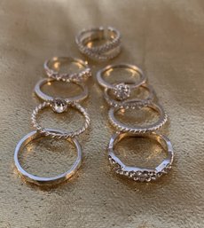 9 Silver-tone Rings - Size 8