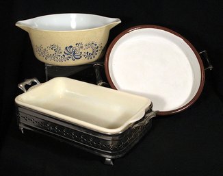 THREE PIECES OF VINTAGE BAKEWARE, INCLUDING WELLER AND FIRE-KING