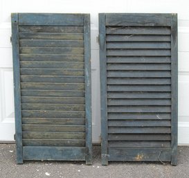 PAIR OF ANTIQUE WOODEN SHUTTERS IN OLD BAY BLUE PAINT, 19TH CENTURY