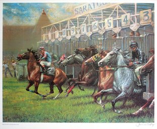 JENNESS CORTEZ (AMERICAN, BORN 1944): 'AT THE STARTING GATE,' SIGNED OFFSET COLOR LITHOGRAPH