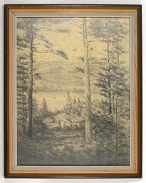 J. G. BERRY (AMERICAN, 20TH CENTURY): 'FOREST LANDSCAPE,' FRAMED PENCIL ON PAPER