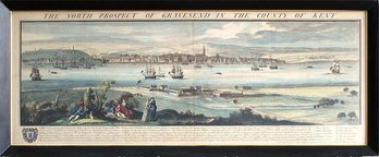 SAMUEL & NATHANIEL BUCK (BRITISH, 18TH C.): 'NORTH PROSPECT OF GRAVESEND,' HAND-COLORED ENGRAVING, 1739
