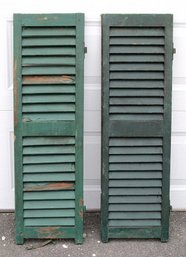 PAIR OF ANTIQUE WOODEN SHUTTERS IN OLD GREEN PAINT, 19TH CENTURY