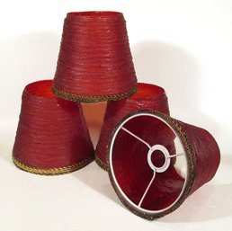 FOUR SMALL VINTAGE MOLDED RED FIBERGLASS LAMP SHADES, 1960s - 1970s
