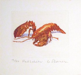 GARY POSTRECH (AMERICAN, 1950 - 2011): 'RED LOBSTER,' SIGNED HAND-COLORED ETCHING