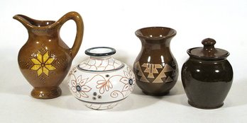FOUR VINTAGE PIECES OF SIGNED ART POTTERY