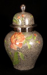 FINE VINTAGE ROSENTHAL HAND-PAINTED COVERED JAR WITH SILVER OVERLAY, 1940s