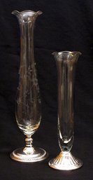 TWO WEIGHTED STERLING AND GLASS BUD VASES, MID 20TH CENTURY