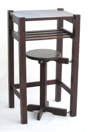 SCARCE ARTS & CRAFTS/MISSION OAK TELEPHONE STAND WITH STOOL, CIRCA 1910s