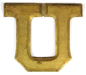 LARGE ANTIQUE LETTER U FROM A SIGN, GILDED WOOD, 19TH CENTURY