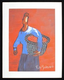 ELOY ZUNIGA (COSTA RICAN, CONTEMPORARY): 'FIGURE WITH BASKET,' OIL ON PRESSED BOARD, 2000