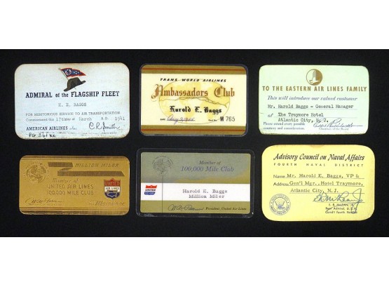 LOT OF 8 VINTAGE AIRLINE MEMBERSHIP CARDS AND RELATED EPHEMERA, 1940s - 50s