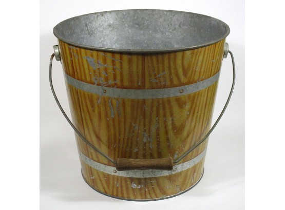 VINTAGE TIN PAIL OR BUCKET WITH WOOD GRAIN LITHOGRAPHED EXTERIOR, MID-20TH CENTURY